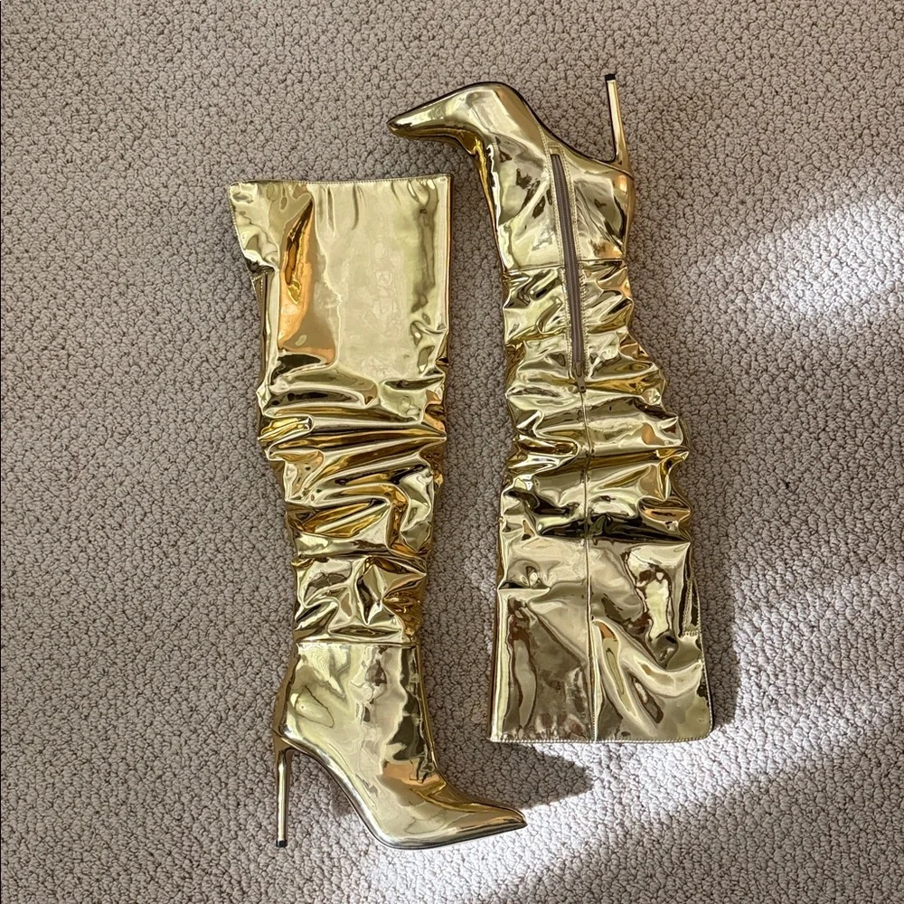 INC Womens Iyonna Patent Slouchy Over-The-Knee Boots Gold 5 Medium